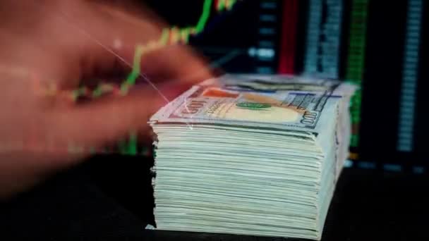Lapso Tiempo Pila Dólar Cayendo Fondo Del Gráfico Criptomoneda Papel — Vídeo de stock