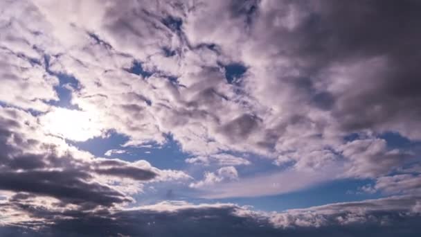 Białe Puszyste Chmury Powoli Unoszą Się Nad Błękitnym Dziennym Niebem — Wideo stockowe