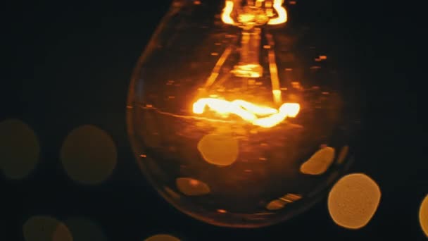Pozadí Mihotavých Světel Svítí Roční Žárovka Přívěsek Zářící Žárovkou Září — Stock video