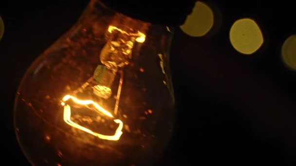 Pozadí Mihotavých Světel Svítí Roční Žárovka Přívěsek Zářící Žárovkou Září — Stock video