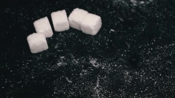 Slovo Sos Kostek Cukru Jako Spása Závislosti Sladkosti Škodí Zdraví — Stock video