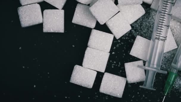 Azúcar Droga Los Cubos Blancos Azúcar Jeringa Los Dulces Son — Vídeos de Stock