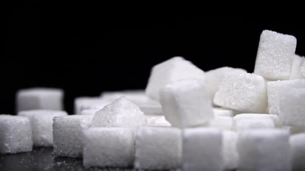 Montón Terrones Azúcar Blanco Sobre Fondo Negro Los Dulces Son — Vídeos de Stock