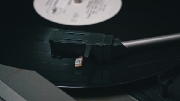 Old Retro Player Spins Vinyl Record Close Needle Vinyl Record — Stock Video