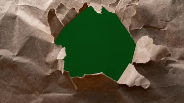 Escape Green Brown Paper Захватывает Яркое Зеленое Пространство Подглядывающее Через — стоковое видео