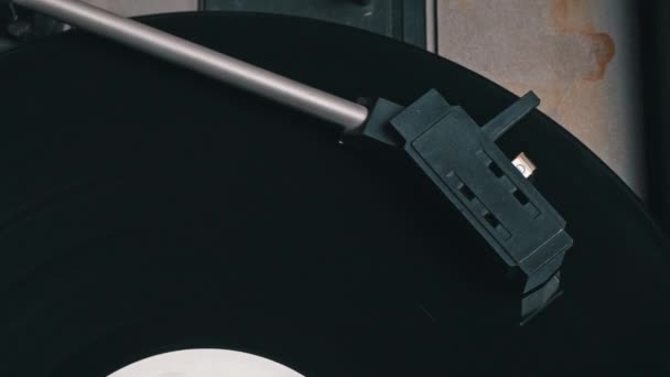 Old Retro Player Spins Vinyl Record Close Needle Vinyl Record — Stock Video