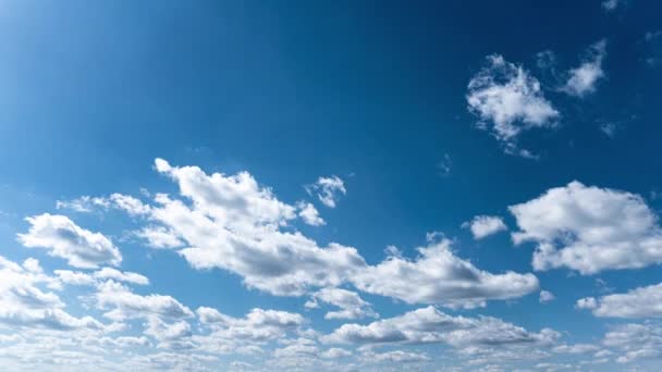 White Fluffy Clouds Slowly Float Blue Daytime Sky Timelapse Beautiful — Stock Video