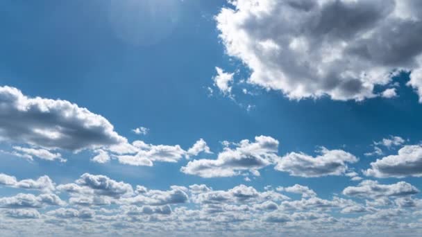 White Fluffy Clouds Slowly Float Blue Daytime Sky Timelapse Beautiful — Stock Video