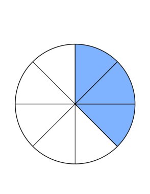 Fraksiyon dairesi 3 bölü 8 gösteriyor, bir bütünün parçası. Önerilen baskı boyutu 8.5x11 inç kağıt.