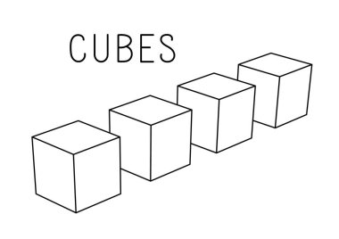 Bir satırda dört geometrik şekilli çizgi çizimi. A4 kağıdına yazdırmaya hazır.