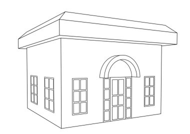 Basit 3D bina çizimi. a4 boyut yazdırılabilir illüstrasyon.