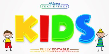 Renkli Çizgi Film Çocukları Vektör Düzenlenebilir Metin Efekti Şablonu