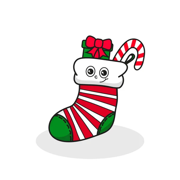 Cartoon Cute Christmas Sock Vector Editable Colorful Drawing Ill — Stock Vector