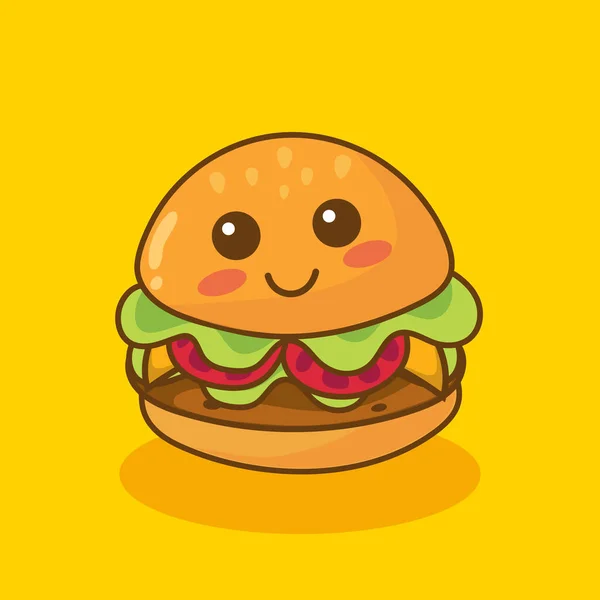 Cartoon Cute Smile Burger Vector Editierbar Bunte Zeichnung Illus — Stockvektor