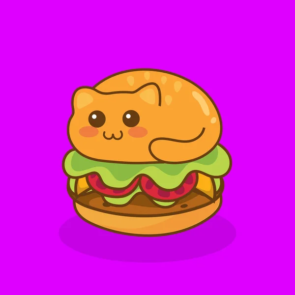 Cartoon Cute Cat Burgervector Editable Colorful Drawing Illustra — Stock Vector