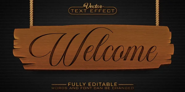 Wooden Sign Welcome Vector Editable Text Effect Template — Stock Vector