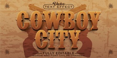 Tahta Kovboy Şehri Vektör Düzenlenebilir Metin Efekti Şablonu