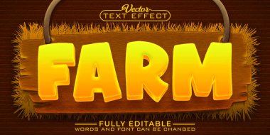 Çizgi film Turuncu Çiftlik Vektörü Düzenlenebilir Metin Efekti Şablonu