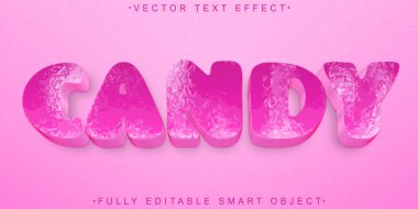 Pembe Şeker Şirin Vektör Tam Düzenlenebilir Akıllı Nesne Metin Efekti 