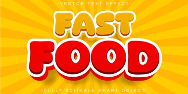 Çizgi film Fast Food Vector Tam Düzenlenebilir Akıllı Nesne Metin Efekti