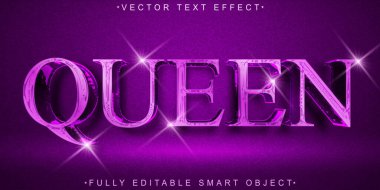 Mor Kadın Kraliçe Vektörü Tam Düzenlenebilir Akıllı Nesne Metni Efekti