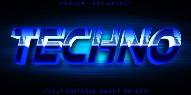 Mavi Tekno Parlak Vektör Tamamen Düzenlenebilir Akıllı Nesne Metin Efekti