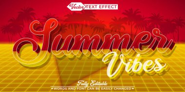 Retro 80 'in Summer Vibes Vektör Düzenlenebilir Metin Efekti Şablonu