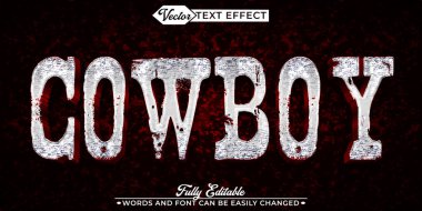 Gümüş kırmızısı aşınmış Kovboy Vektör Düzenlenebilir Metin Efekti Şablonu