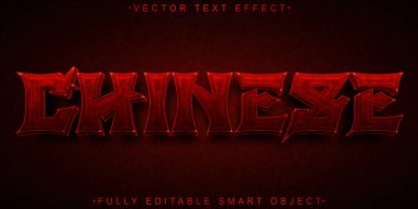 Kırmızı Çin Vektörü Tam Düzenlenebilir Akıllı Nesne Metin Efekti