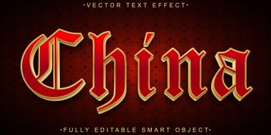 Sarı ve Kırmızı Çin Vektörü Tamamen Düzenlenebilir Akıllı Nesne Metin Efekti