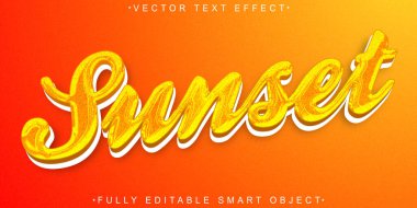 Yaz Turuncu Günbatımı Vektörü Tamamen Düzenlenebilir Akıllı Nesne Metin Efekti