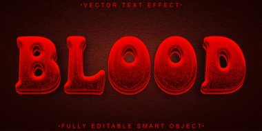 Çizgi film Kırmızı Kan Vektörü Tamamen Düzenlenebilir Akıllı Nesne Metin Efekti