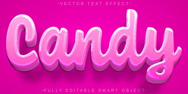 Pembe Şirin Şeker Vektörü Düzenlenebilir Metin Efekti Şablonu