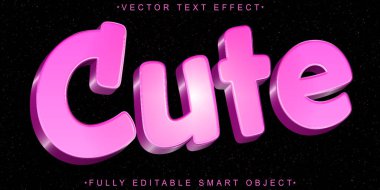 Tatlı Pembe Şirin Vektör Tamamen Düzenlenebilir Akıllı Nesne Metin Efekti