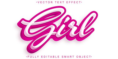 Çizgi film Pembe Kız Vektörü Tamamen Düzenlenebilir Akıllı Nesne Metin Efekti