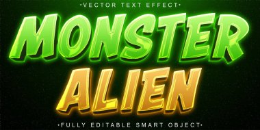 Çizgi Film Canavarı Uzaylı Vektörü Tamamen Düzenlenebilir Akıllı Nesne Metni Efekti