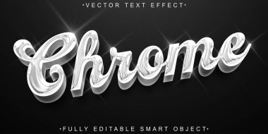 Gümüş Krom Vektör Tam Düzenlenebilir Akıllı Nesne Metin Efekti
