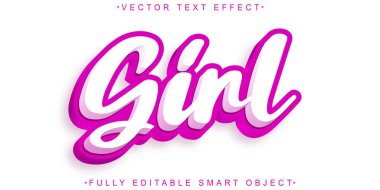 Çizgi film Pembe Kız Vektörü Tamamen Düzenlenebilir Akıllı Nesne Metin Efekti