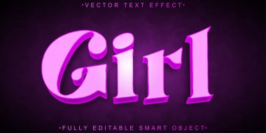 Çizgi film Pembe Kız Vektörü Tamamen Düzenlenebilir Akıllı Nesne Metin Efekti