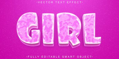 Çizgi film Pembe Kız Vektörü Tamamen Düzenlenebilir Akıllı Nesne Metin Efekti