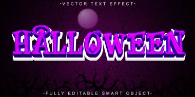 Mor Çizgi Film Cadılar Bayramı Vektörü Tamamen Düzenlenebilir Akıllı Nesne Metni