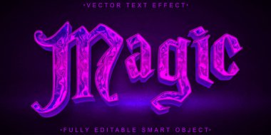 Mor Parıltılı Sihirli Vektör Tamamen Düzenlenebilir Akıllı Nesne Metin Efekti