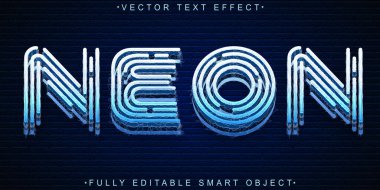 Mavi Parlak Neon Tüpü Vektörü Tamamen Düzenlenebilir Akıllı Nesne Metin Efekti