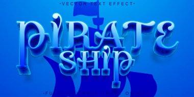 Çizgi film Mavi Korsan Gemisi Vektörü Tamamen Düzenlenebilir Akıllı Nesne Metni