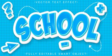 Mavi Çizgi Film Okulu Vektörü Tamamen Düzenlenebilir Akıllı Nesne Metni Effe