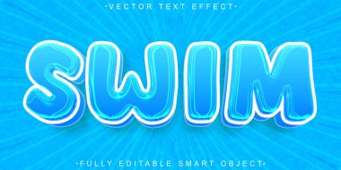 Çizgi film Mavi Yüzme Vektörü Tamamen Düzenlenebilir Akıllı Nesne Metin Efekti
