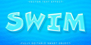Çizgi film Mavi Yüzme Vektörü Tamamen Düzenlenebilir Akıllı Nesne Metin Efekti