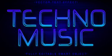 Parlak Mavi Tekno Müzik Vektörü Tamamen Düzenlenebilir Akıllı Nesne Metni 
