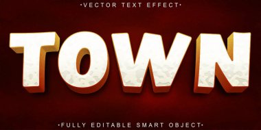Tahta Beyaz Kasaba Vektörü Tamamen Düzenlenebilir Akıllı Nesne Metin Efekti