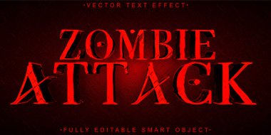 Kırmızı Zombi Saldırısı Vektörü Tamamen Düzenlenebilir Akıllı Nesne Metin Efekti